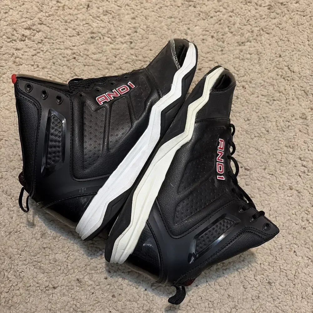 AND1 Men's Basketball High Top Black Red Trim Athletic Sneakers Shoes (10) Rare